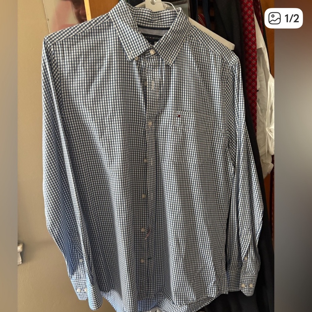 Tommy Hilfiger Blue and White Gingham Men's Shirt